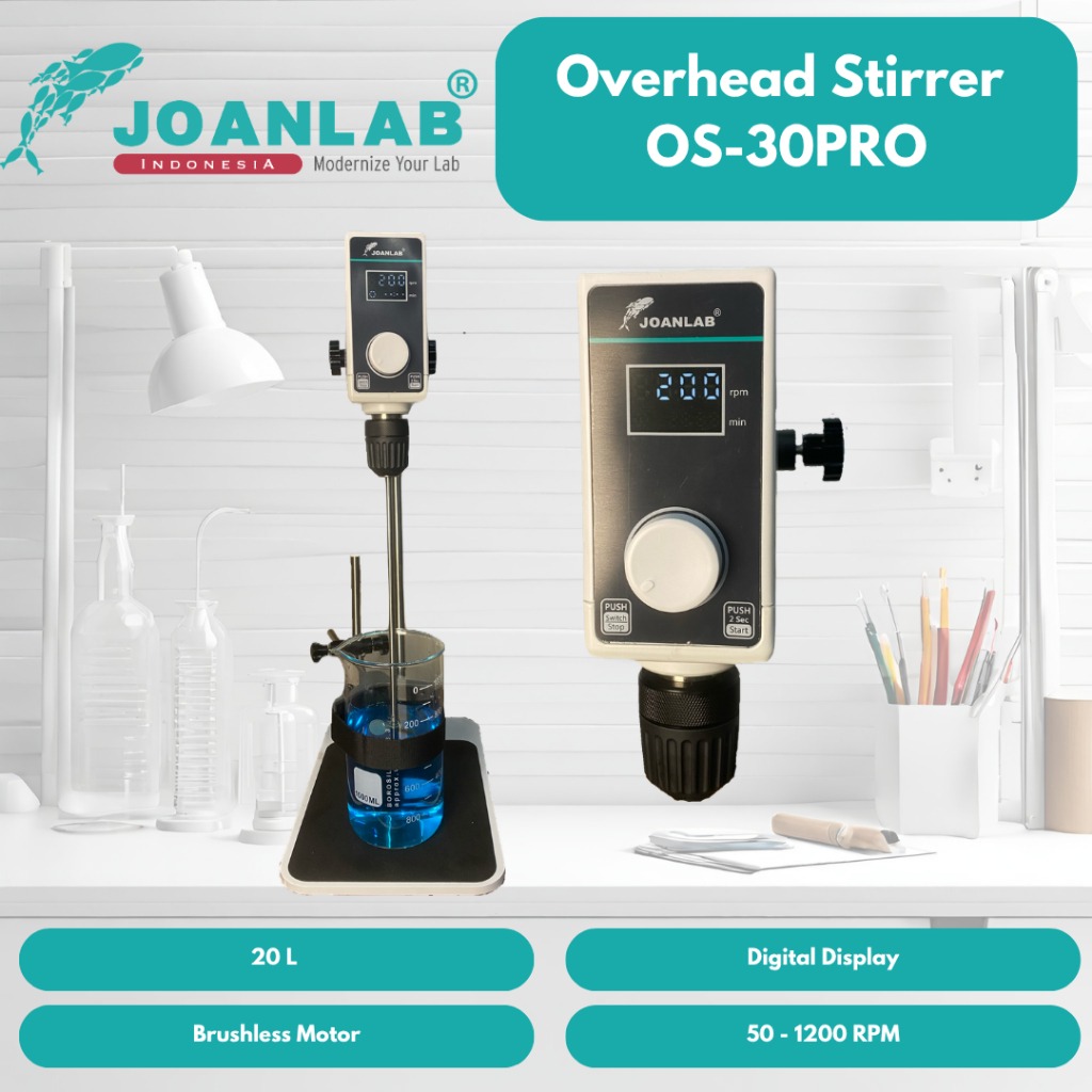 JOANLAB Overhead Stirrer Pengaduk Pencampur Liquid Mixer Lab 20L Farmasi Cat Kecantikan Food OS30PRO