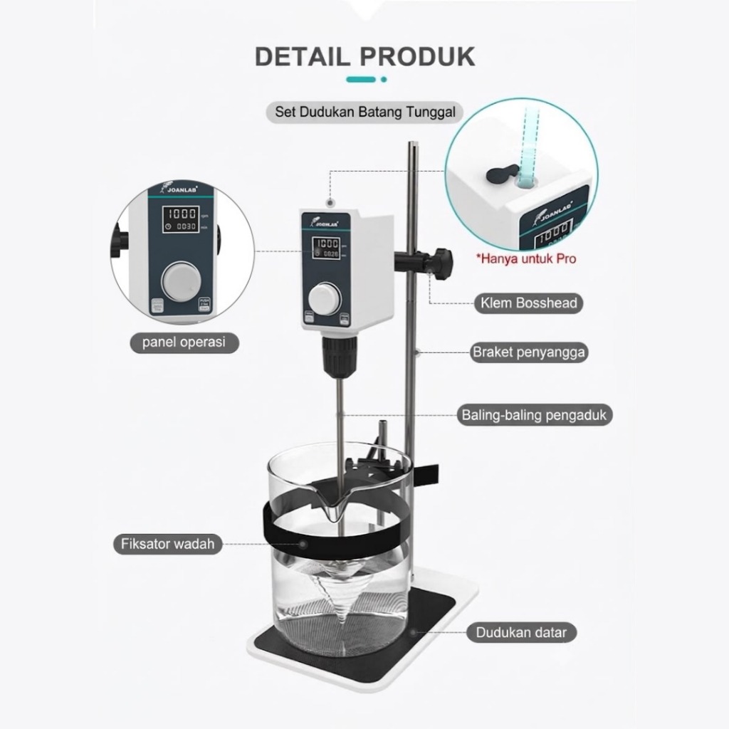 JOANLAB Overhead Stirrer Pengaduk Pencampur Liquid Mixer Lab 20L Farmasi Cat Kecantikan Food OS30PRO