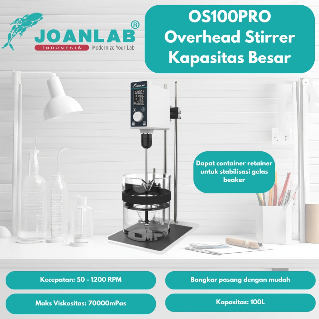 JOANLAB Overhead Stirrer Kapasitas Besar 100 Liter Lab Industrial Kosmetik OS100PRO