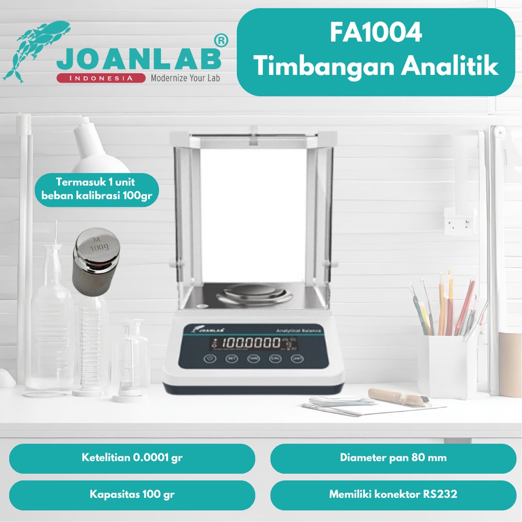 JOANLAB Timbangan Analitik Analytic Balance Ketelitian 0.0001 gram Kapasitas 100 gr FA1004