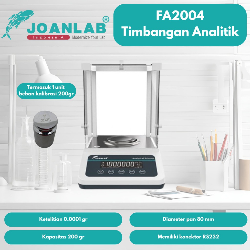JOANLAB Timbangan Analitik Analytic Balance Ketelitian 0.0001 gram Kapasitas 200 gr FA2004