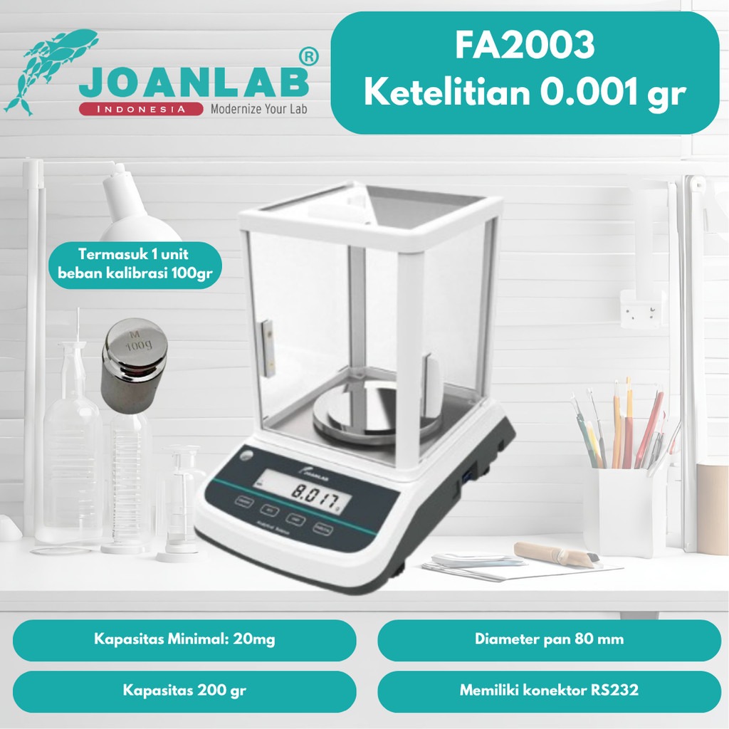 JOANLAB Timbangan Analitik Analytic Balance Ketelitian 0.001 gram Kapasitas 200 gr FA2003