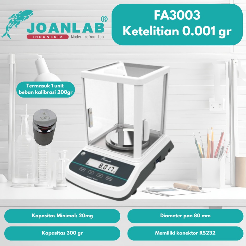 JOANLAB Timbangan Analitik Analytic Balance Ketelitian 0.001 gram Kapasitas 300 gr FA3003