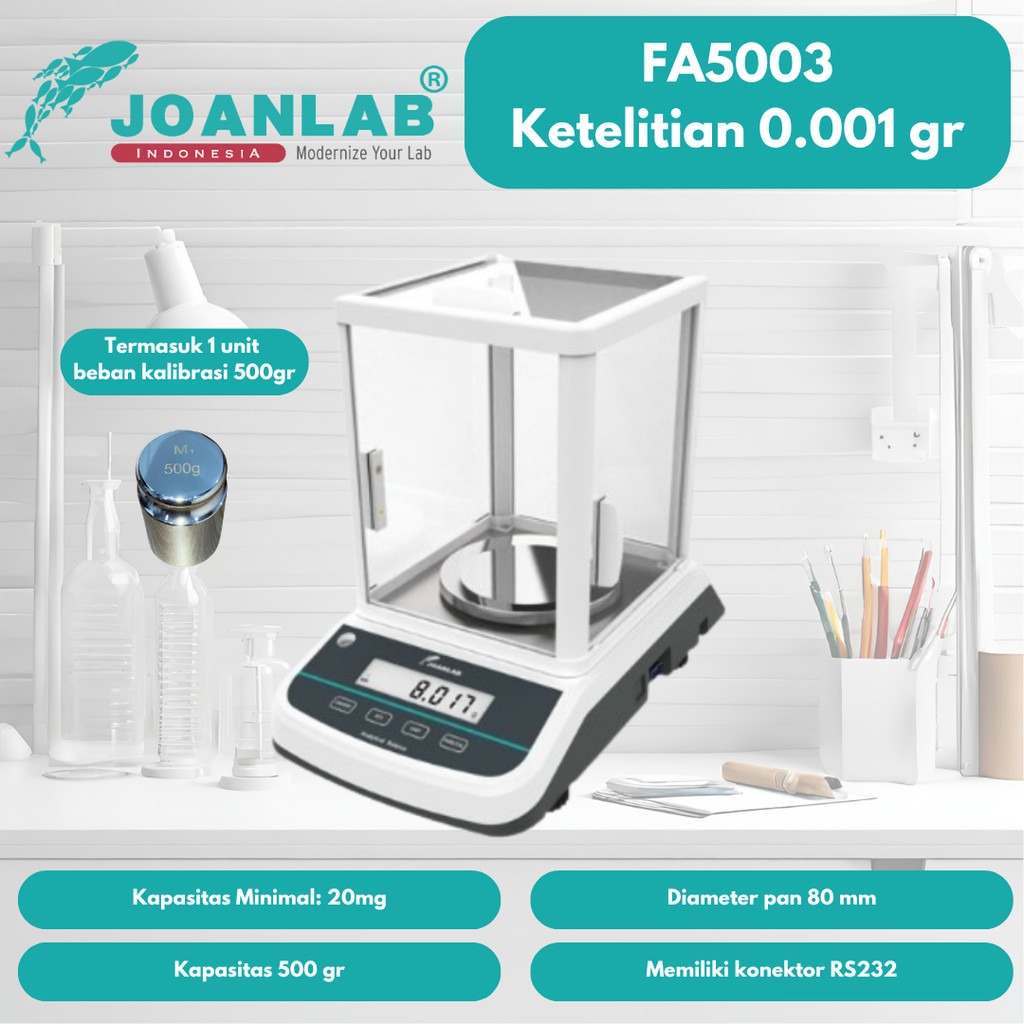 JOANLAB Timbangan Analitik Analytic Balance Ketelitian 0.001 gram Kapasitas 500 gr FA5003