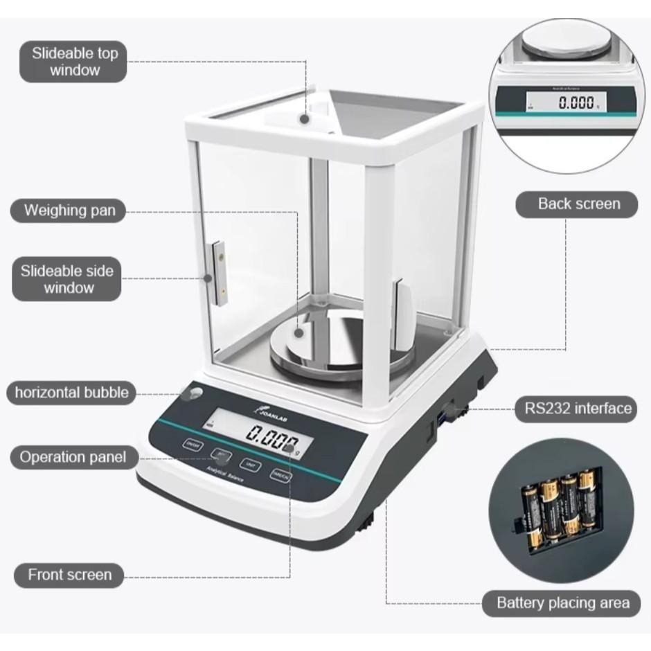 JOANLAB Digital Analytical Balance Dual Display Timbangan Dua Layar 0.001 gram 200 gr FA2003S