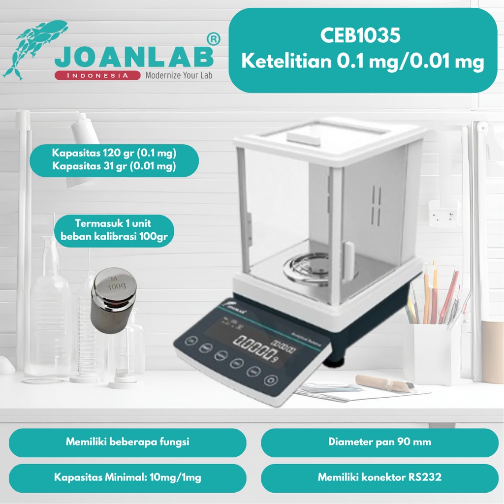 JOANLAB Dual Range Analytical Balance Timbangan Analitik 0.1/0.01 mg 120 gr CEB1035