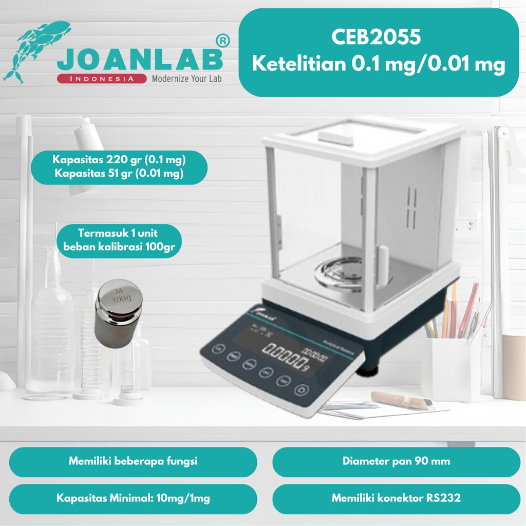 JOANLAB Dual Range Analytical Balance Timbangan Analitik 0.1/0.01 mg 220 gr CEB2055
