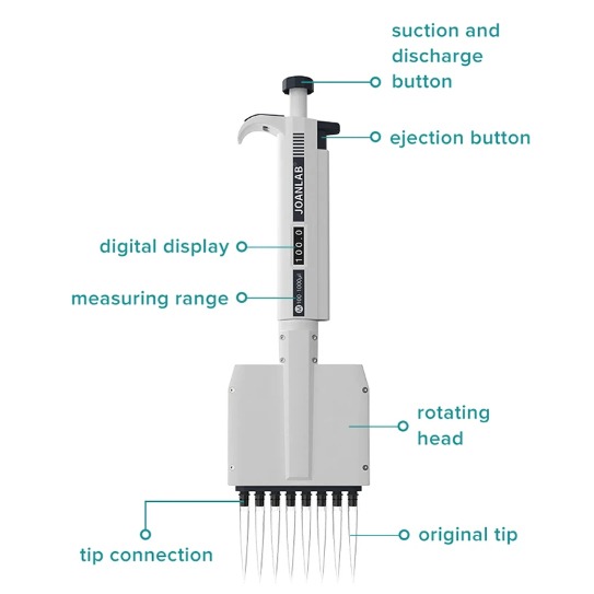 JOANLAB Multichannel Pipette Pipet Cabang 8 Akurat Presisi M8-10/M8-50/M8-300