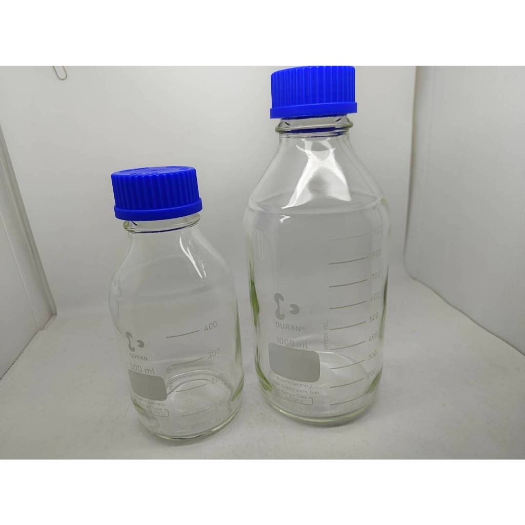 DURAN Bottle Botol Sampel Laboratorium GL45 500 ml Bening Tutup Biru