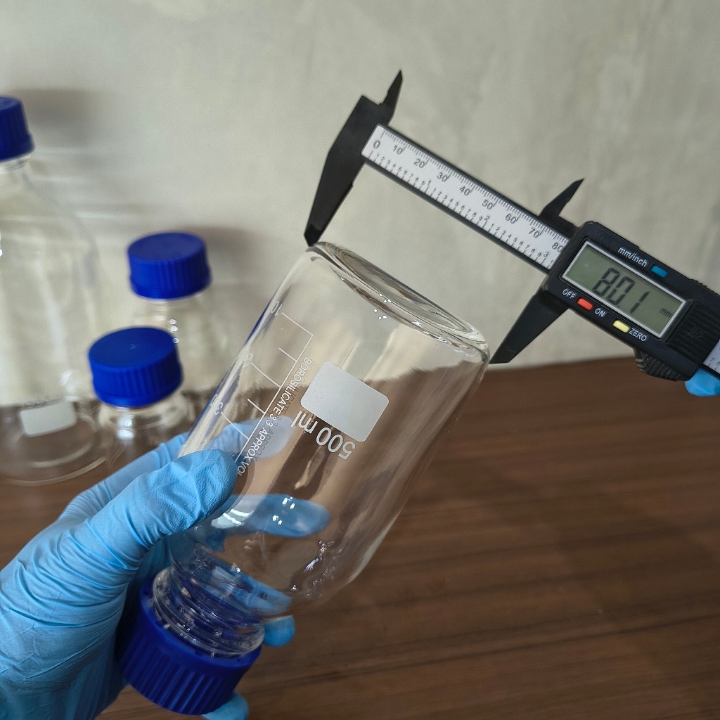 JOANLAB Botol Reagen Kaca GL45 500 ml Bening Tutup Biru
