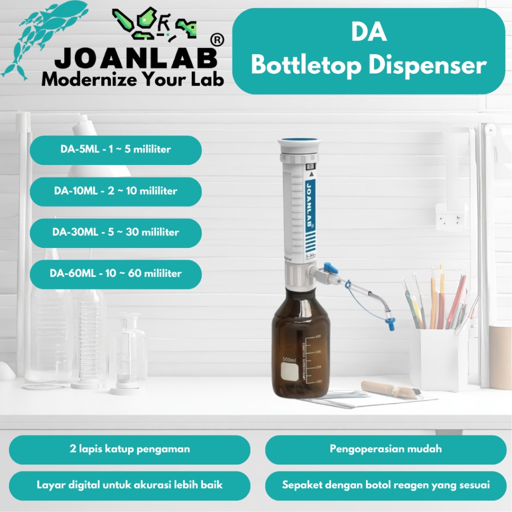 JOANLAB Bottletop Dispenser Botol Reagen Lab DA-60ML Paket dengan Botol
