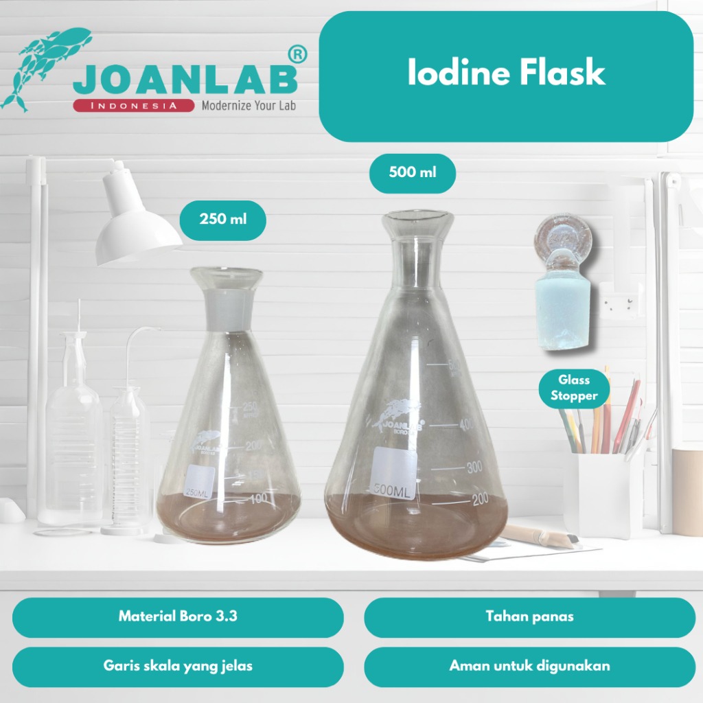 JOANLAB Iodine Flask Labu Iodium dengan Glass Stopper 250 ml