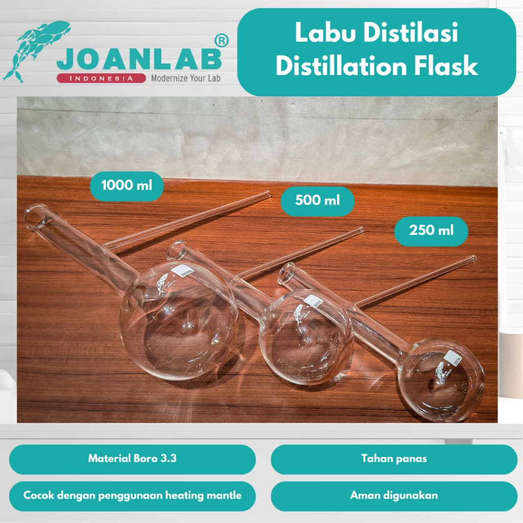 JOANLAB Labu Distilasi Distillation Flask Boro 3.3 Bening 1000 ml
