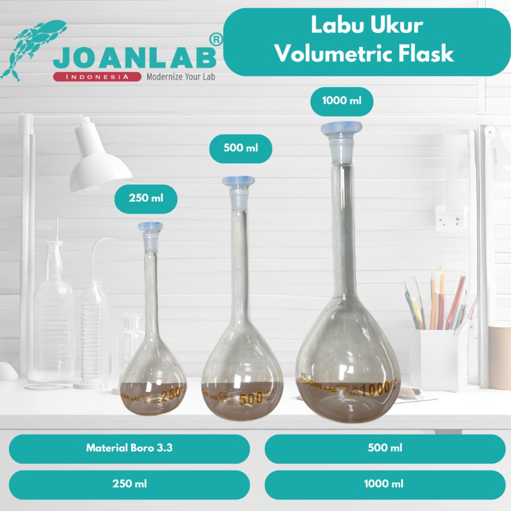 JOANLAB Labu Ukur Volumetric Flask Boro 3.3 1000 ml