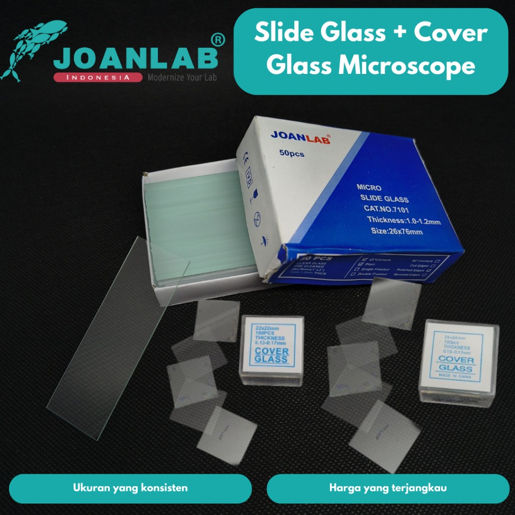 JOANLAB Cover Glass Kaca Penutup Mikroskop 24 x 24 mm isi 100 Pcs