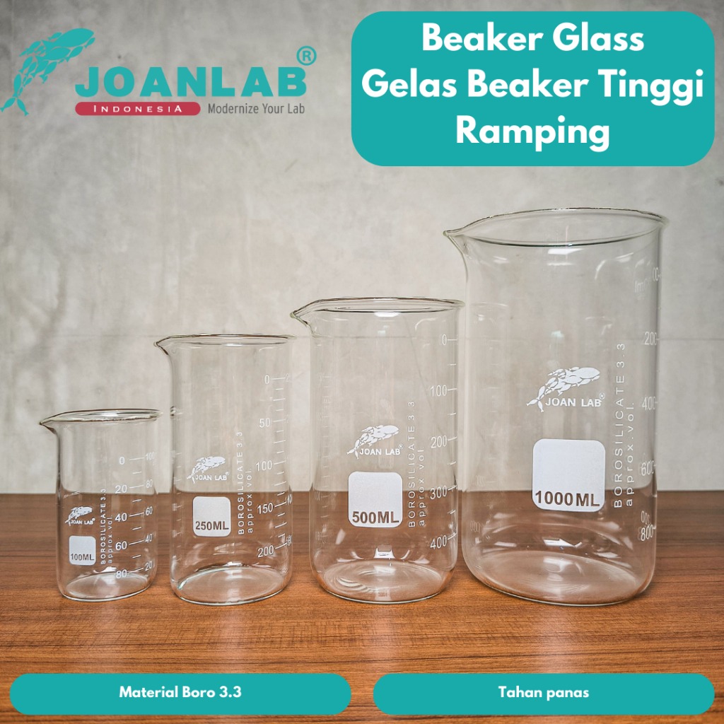JOANLAB Tall Beaker Glass Gelas Beaker Tinggi Ramping Boro 3.3 500 ml