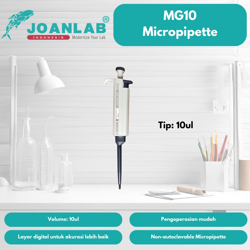 JOANLAB Fixed Volume Micropipette Pipet Mikro Lab MG10/MG50/MG100/MG500
