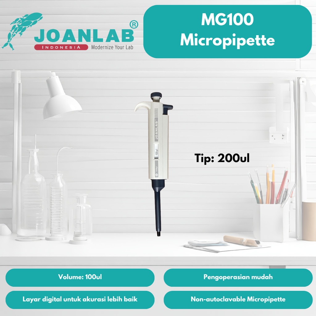 JOANLAB Fixed Volume Micropipette Pipet Mikro Lab MG10/MG50/MG100/MG500