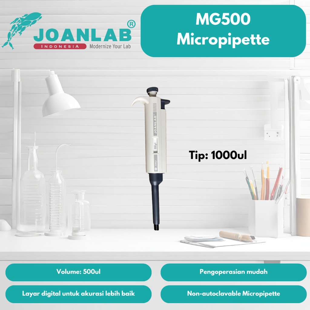 JOANLAB Fixed Volume Micropipette Pipet Mikro Lab MG10/MG50/MG100/MG500