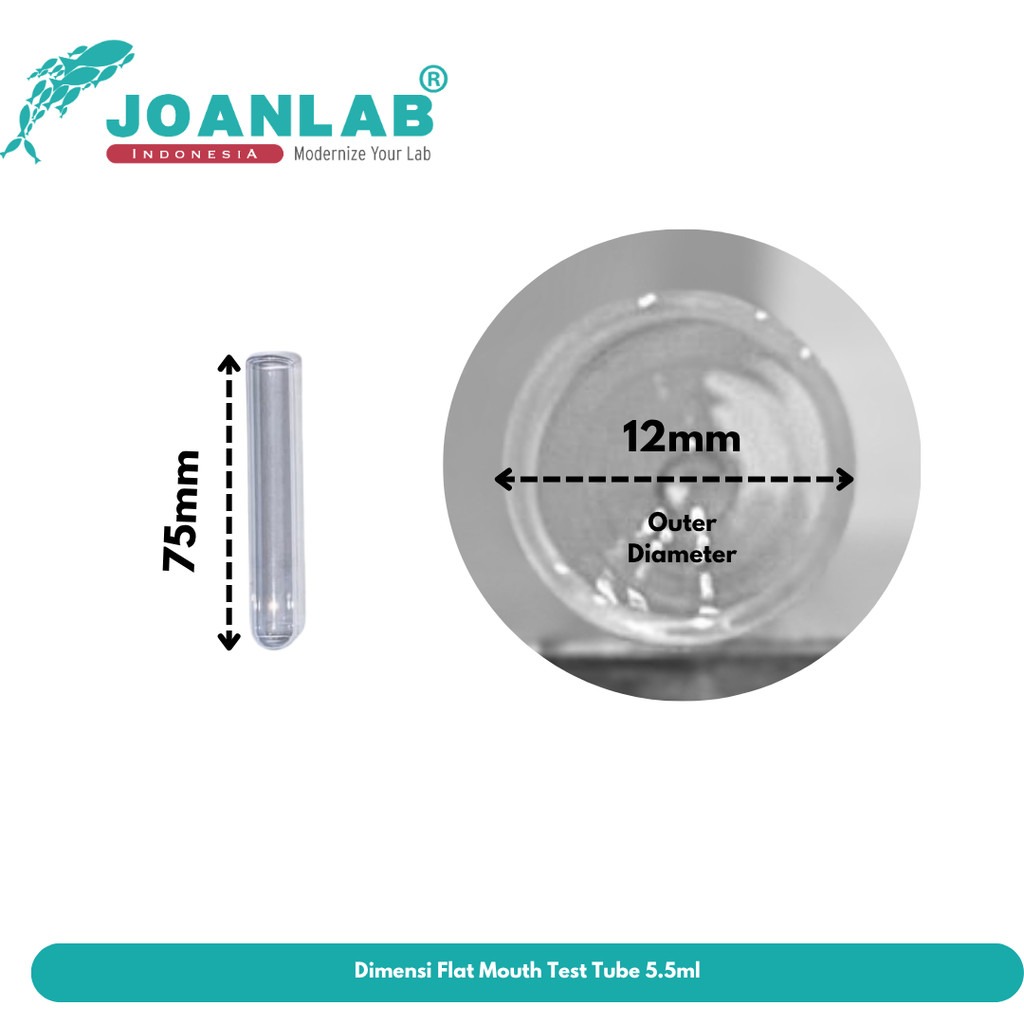 JOANLAB Flat Mouth Test Tube Tabung Reaksi Tanpa Rim 12x75mm Borosilicate 3.3