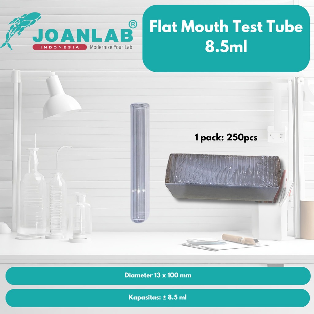 JOANLAB Flat Mouth Test Tube Tabung Reaksi Tanpa Rim 13x100mm Borosilicate 3.3