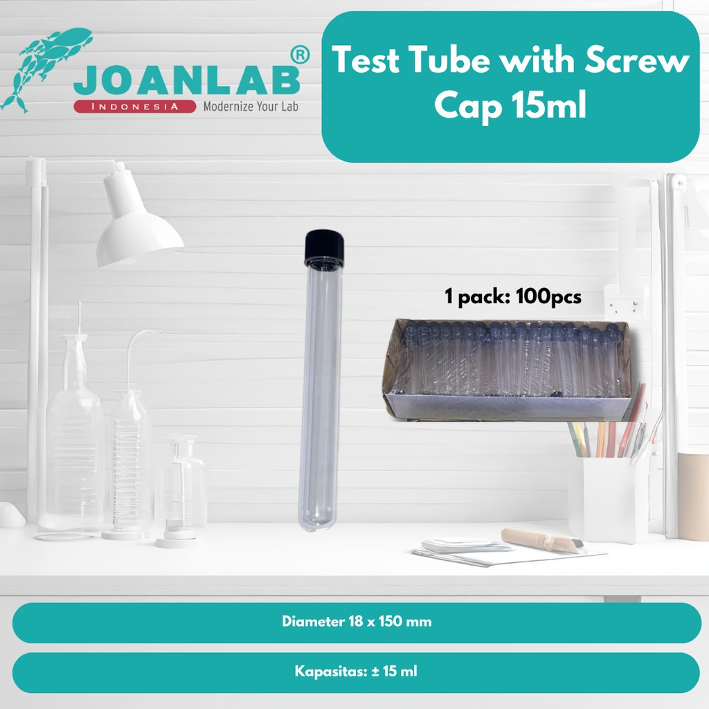 JOANLAB Test Tube With Screw Cap Tabung Reaksi Tutup Ulir 18x150mm Borosilicate 3.3